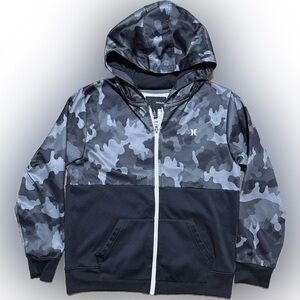 Hurley Camo Boys Zip-Up Hoodie Jacket Pockets Nike Therma-Fit Large